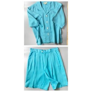 Tommy Bahama Women’s Vintage 100% Silk Two Piece Shirt Shorts Set